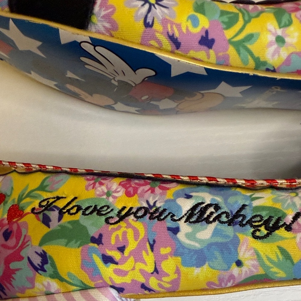 Disney Irregular Choice “Why Hello”Mickey and Minnie Mouse Floral Flats - Picture 9 of 14